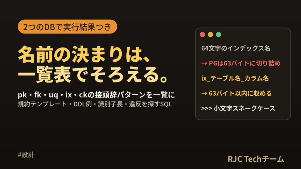 DB命名規則一覧｜テーブル名・カラム名・インデックス名・制約名