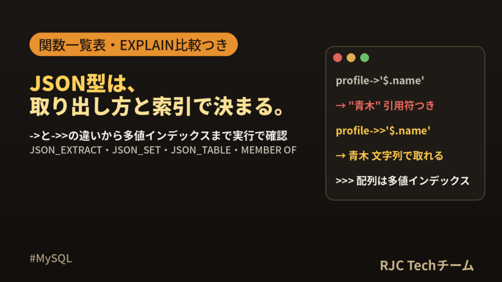 MySQL JSON型の使い方｜JSON_EXTRACT・->>・インデックス一覧