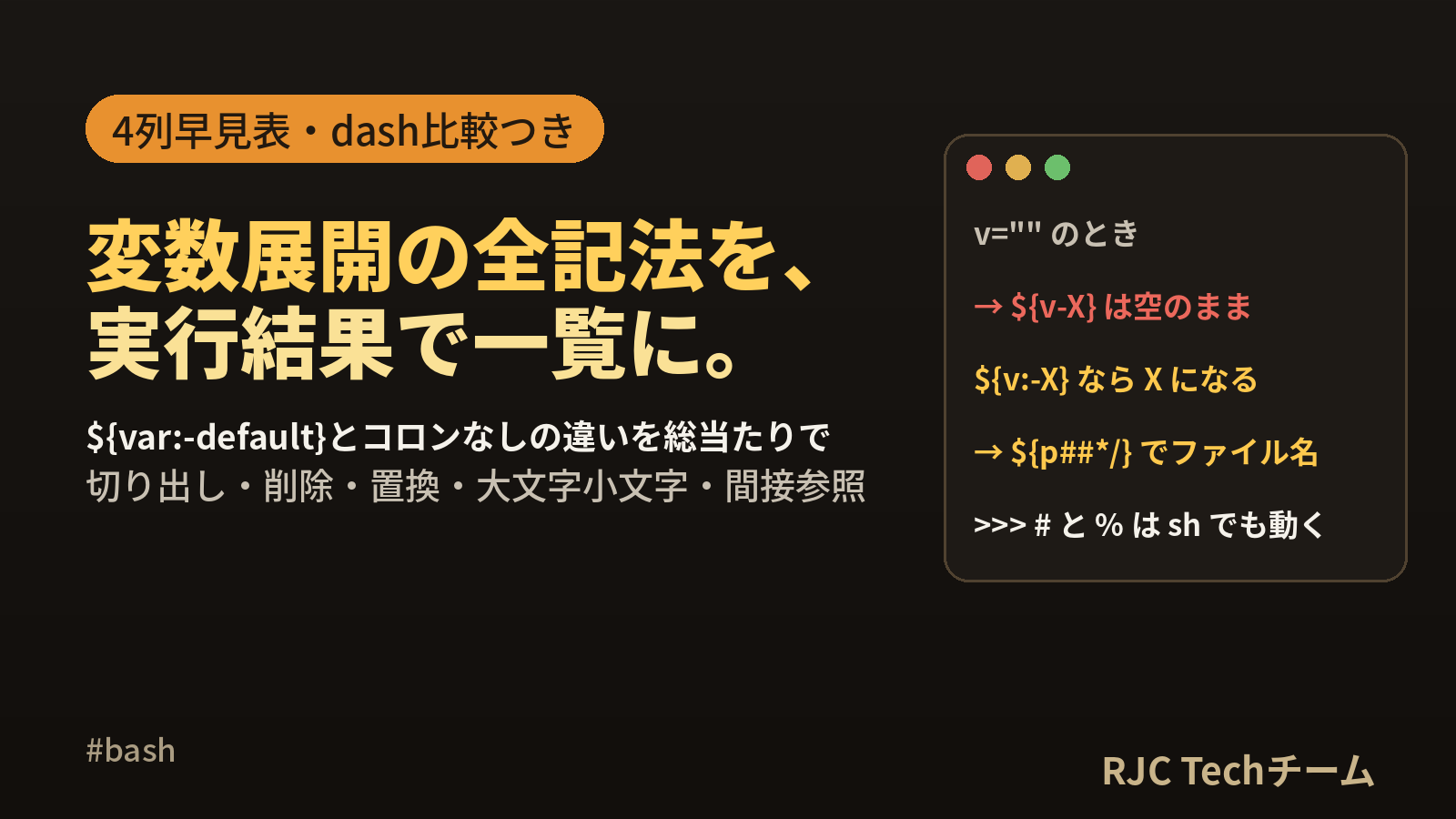 bash変数展開の一覧｜${var:-default}と文字列の置換・切り出し