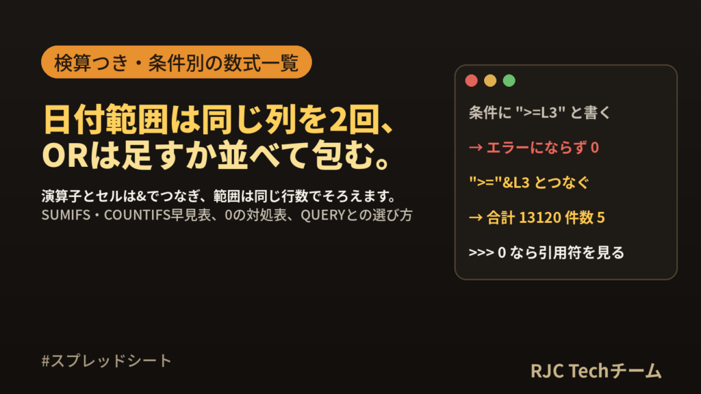 スプレッドシートのSUMIFS・COUNTIFSの使い方｜条件別の数式一覧
