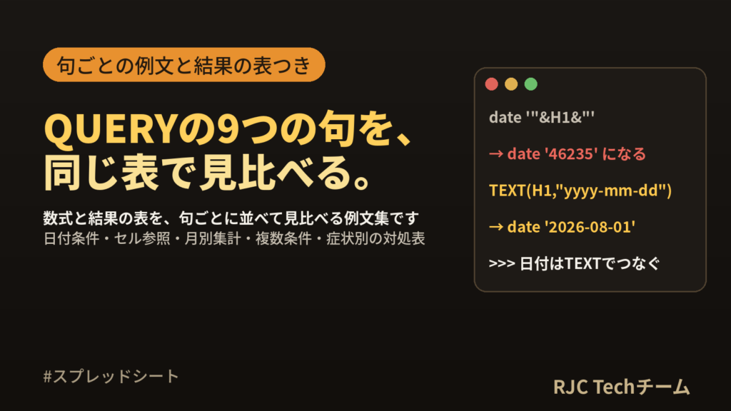 QUERY関数の使い方｜where・group by・日付条件の例文集