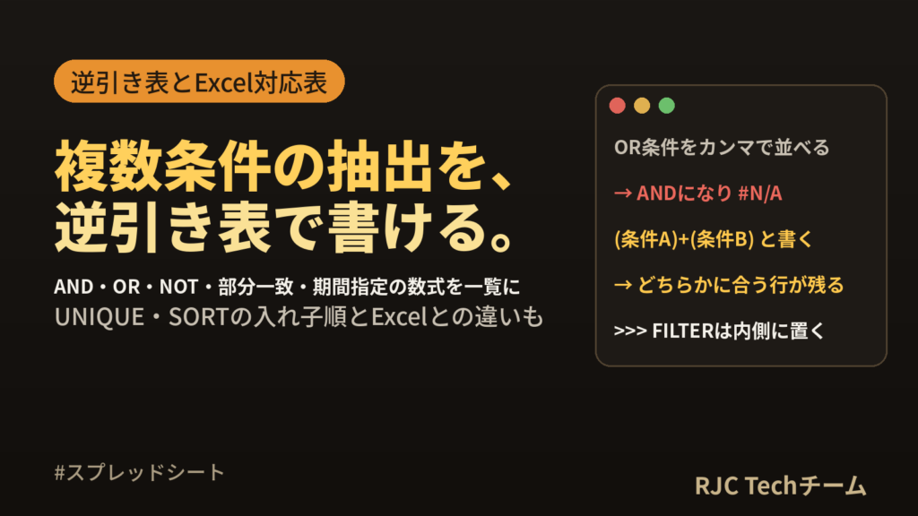 スプレッドシートFILTER関数の使い方｜複数条件とUNIQUE・SORT