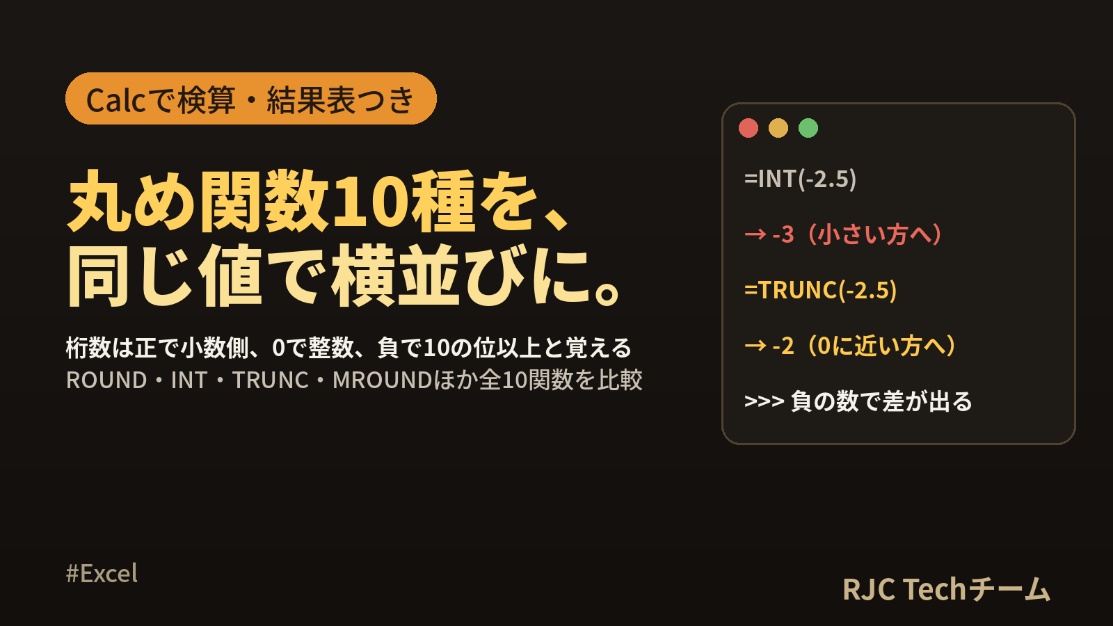 Excel四捨五入・切り捨て・切り上げ関数一覧｜ROUNDほか9種の違い