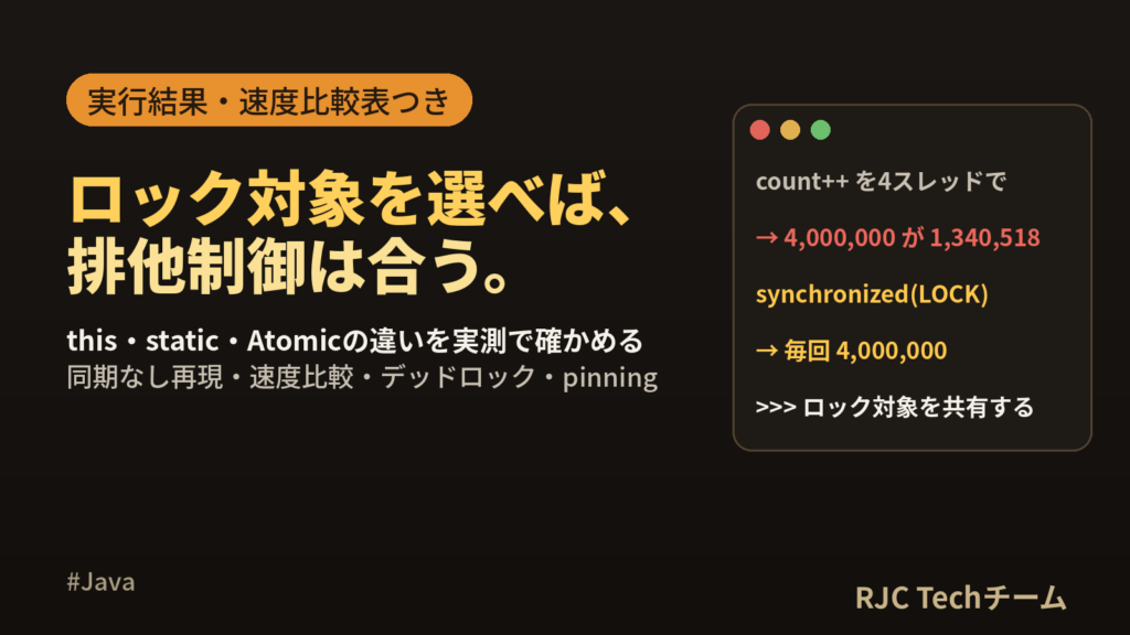 Java synchronizedで排他制御｜スレッドセーフを実行結果で検証