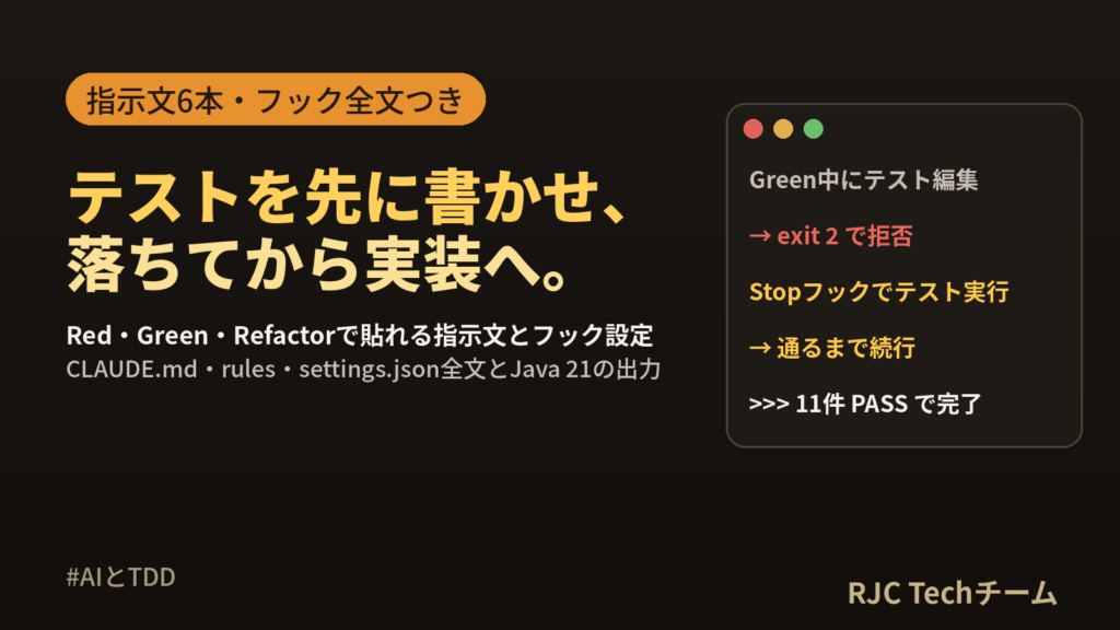 AIとTDD｜テストを先に書かせる指示文とフック設定例