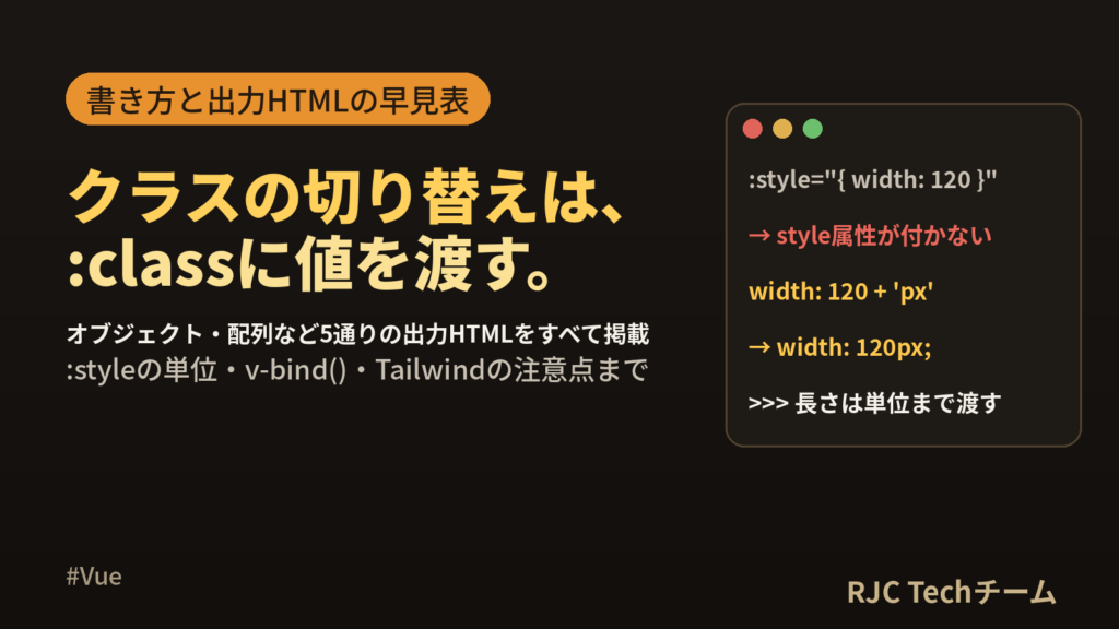 Vueのclass・styleバインディング｜:classの配列・オブジェクト