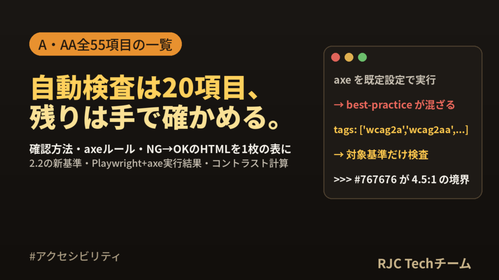 WCAG 2.2チェックリスト｜A・AA全55項目と確認方法・axe検査手順