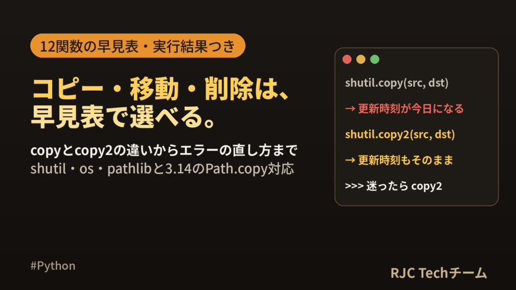 Pythonファイルのコピー・移動・削除｜shutil早見表とエラー対処