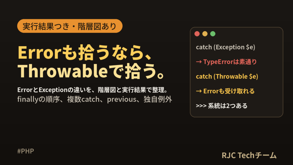 PHP例外処理 try catch finally｜独自例外とErrorの違い