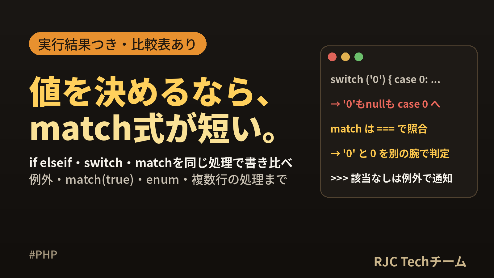 PHP match式の使い方｜switchとの違いとif elseifの使い分け