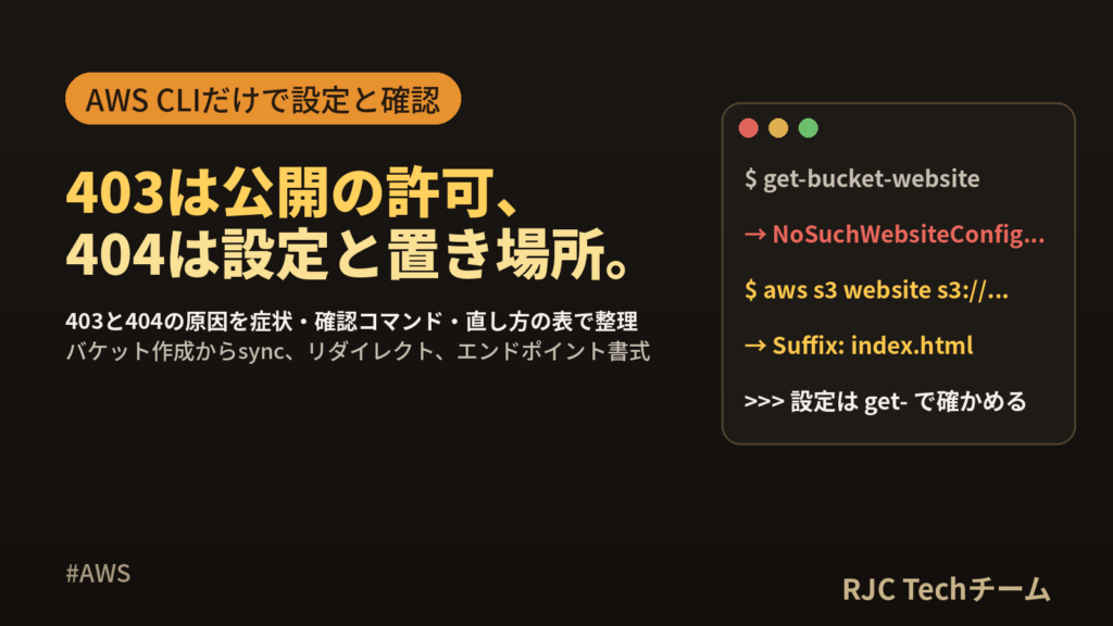 S3静的ウェブサイトホスティングをAWS CLIで設定｜403・404の原因