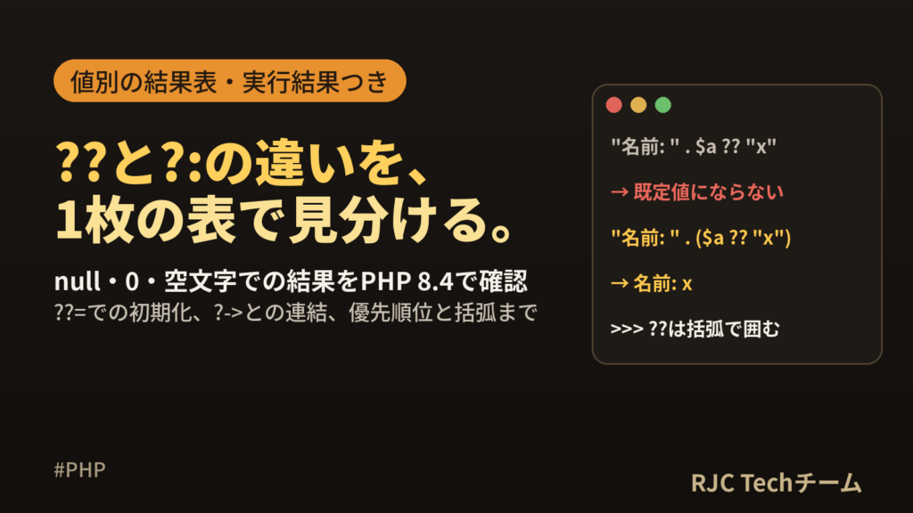 PHPの??（null合体演算子）の使い方 ??=・?->・?:との違い