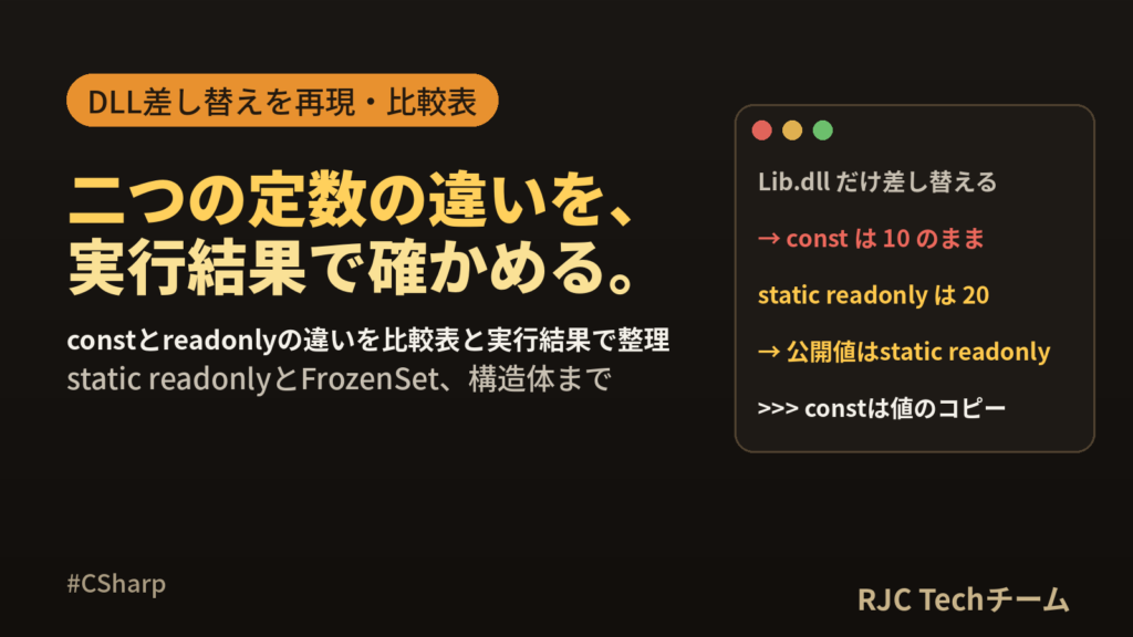 C# constとreadonlyの違い｜static readonly使い分け