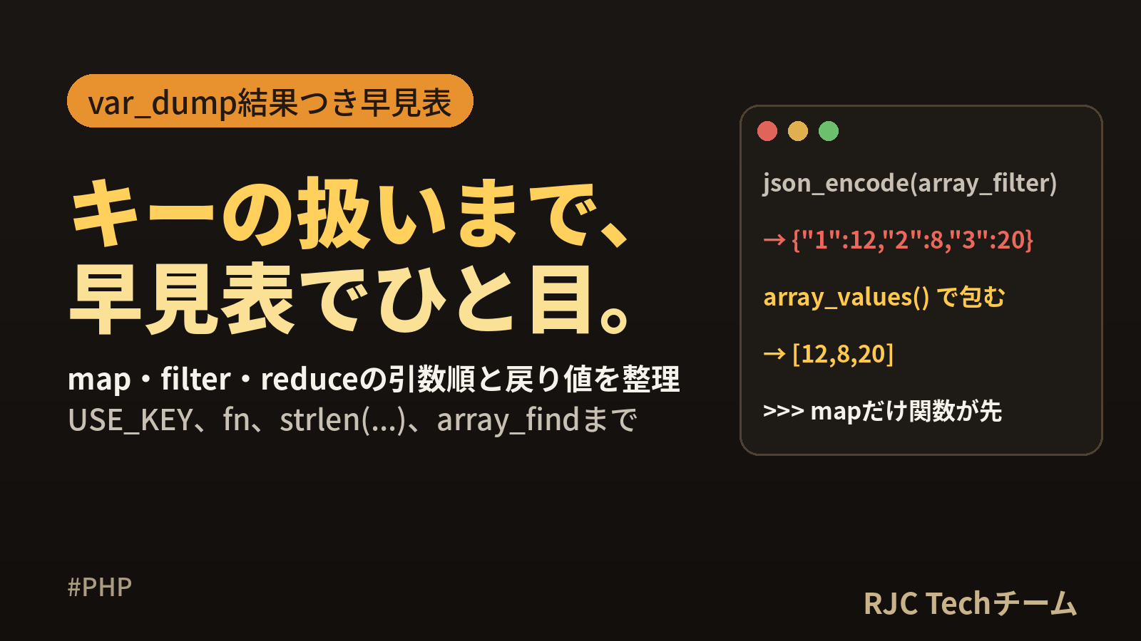 PHP array_map/filter/reduceの使い方とキー維持早見表