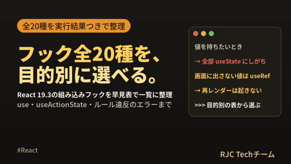 React Hooks一覧と使い分け早見表｜React 19対応
