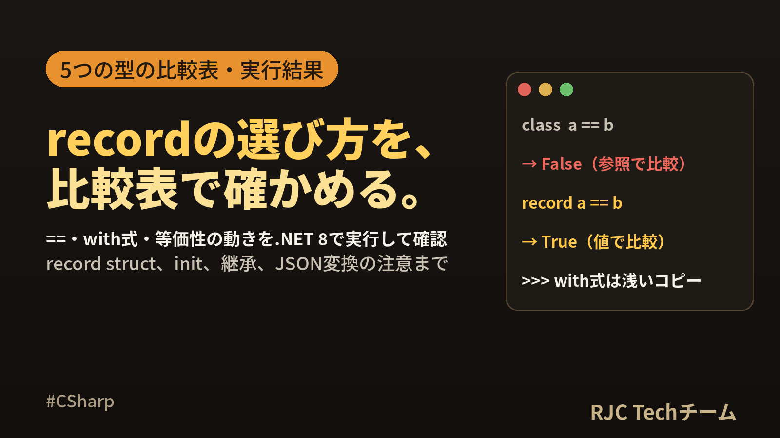 C# recordの使い方 class・structとの違いとwith式・等価性