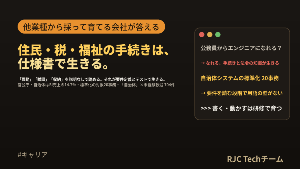 公務員からエンジニアへ転職｜住民・税・福祉の業務知識が生きる工程